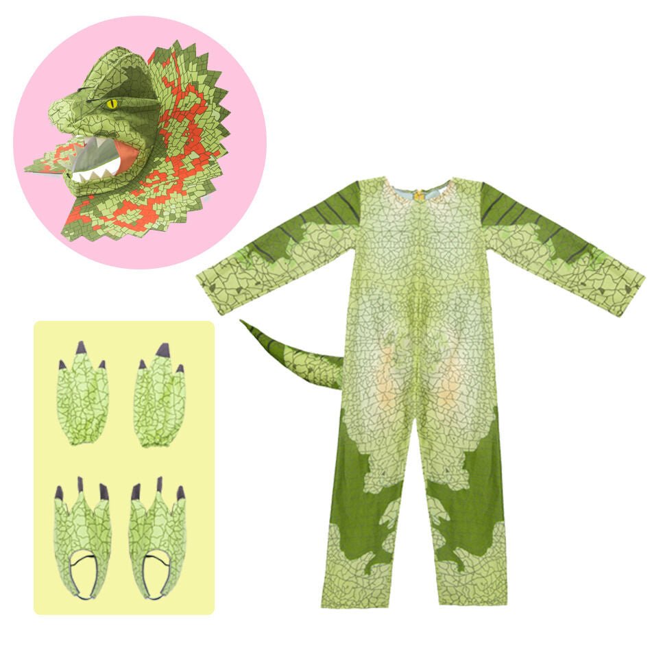 Disfraz de Dilophosaurus para Niños – Traje Completo con Capucha y Garras