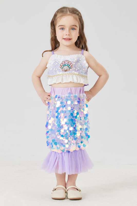 Disfraz Sirena Niña Tipo Conjunto, Púrpura